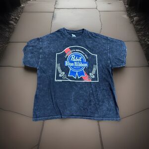 PABST BLUE RIBBON T SHIRT Beer PBR Label Logo Retro Stone Acid Wash Size XL GUC